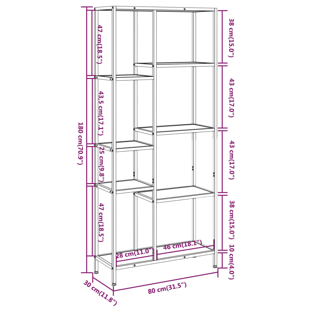 vidaXL Estante 80x30x180 cm aço e derivados de madeira