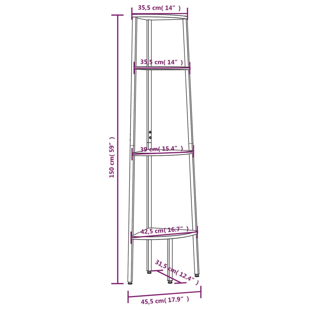 vidaXL Estante canto 4 prat. 45,5x31,5x150 cm castanho-escuro/preto