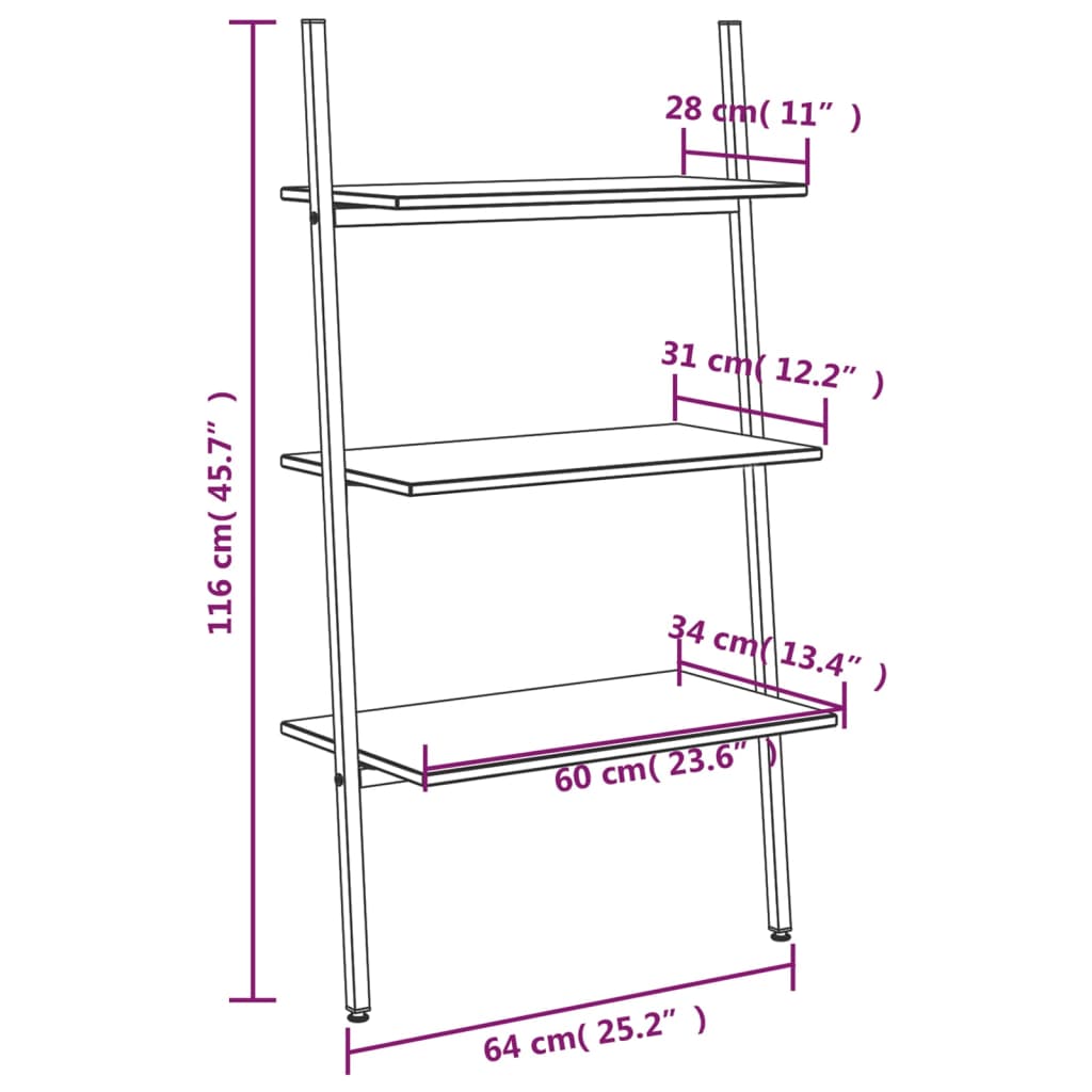 vidaXL Unidade 3 prateleiras 64x34x116 cm castanho-escuro e preto