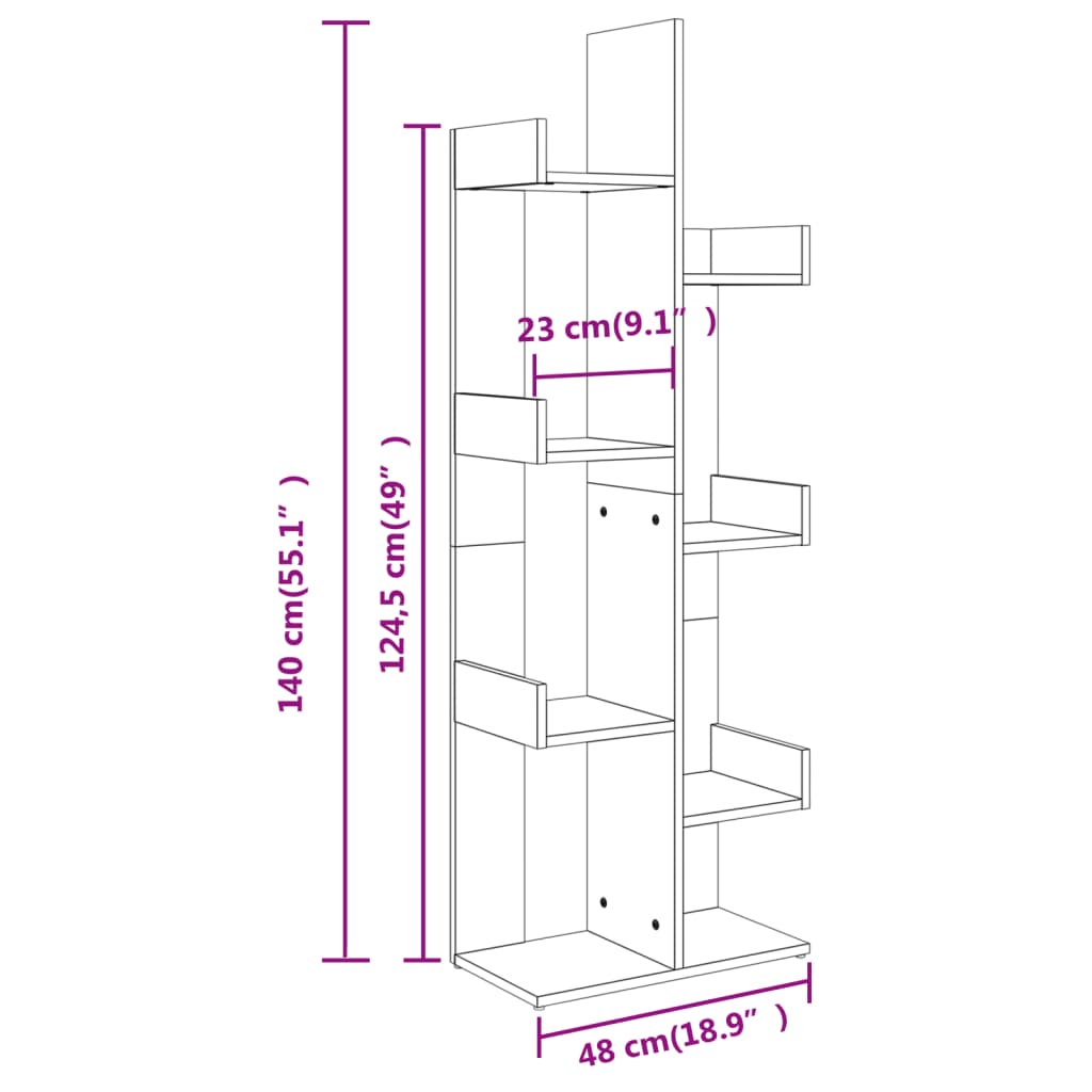 vidaXL Estante 48x25,5x140 cm contraplacado cinzento cimento