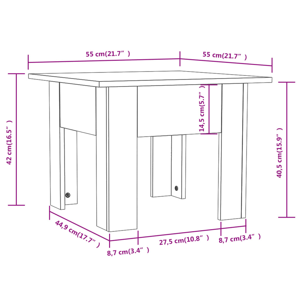 vidaXL Mesa de centro 55x55x42 cm aglomerado cor carvalho sonoma