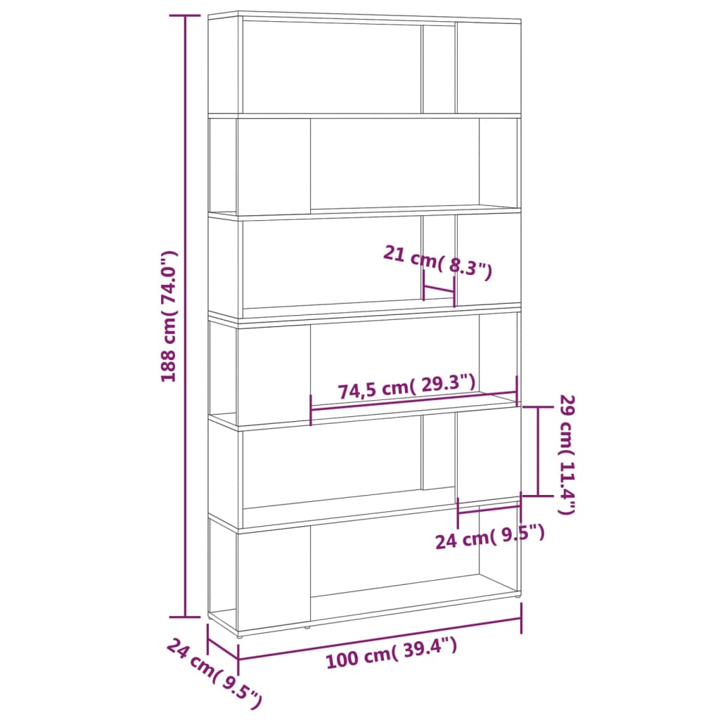 vidaXL Estante/divisória 100x24x188 cm cor carvalho sonoma