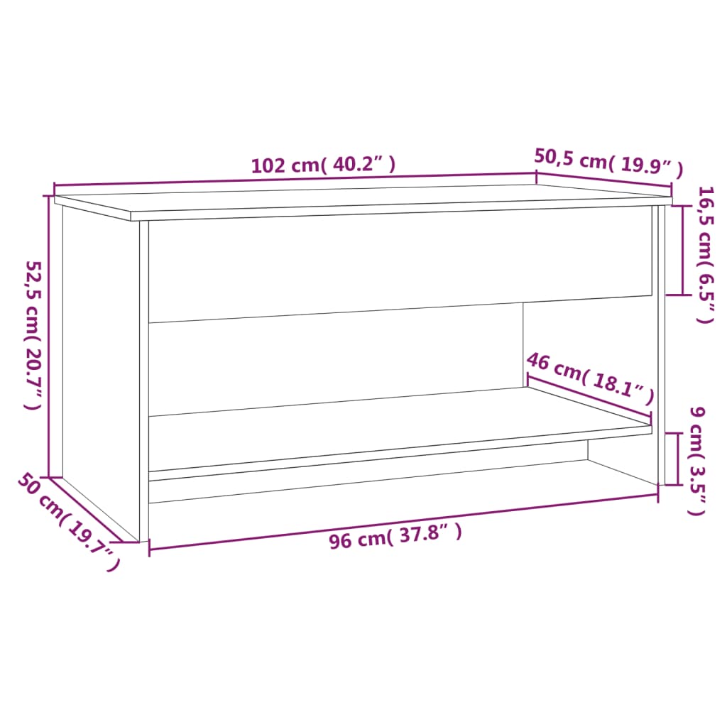 vidaXL Mesa centro 102x50x52,5 cm madeira processada branco brilhante