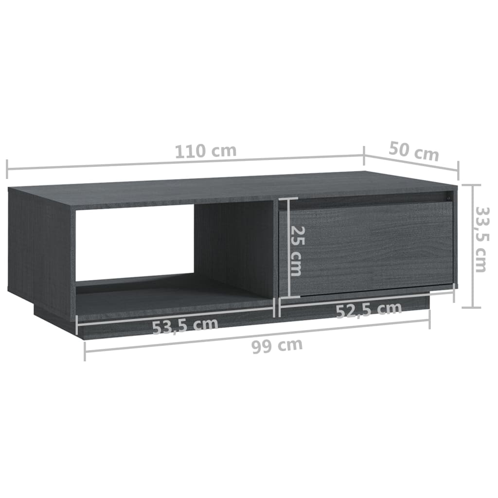 vidaXL Mesa de centro 110x50x33,5 cm madeira de pinho maciça cinzento