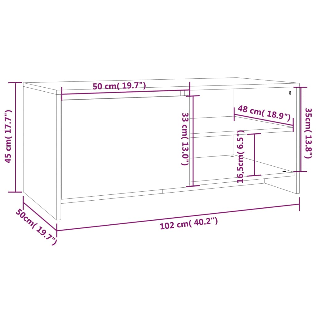 vidaXL Mesa de centro 102x50x45 cm madeira processada branco brilhante