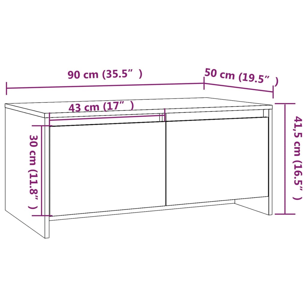 vidaXL Mesa de centro 90x50x41,5 cm aglomerado preto