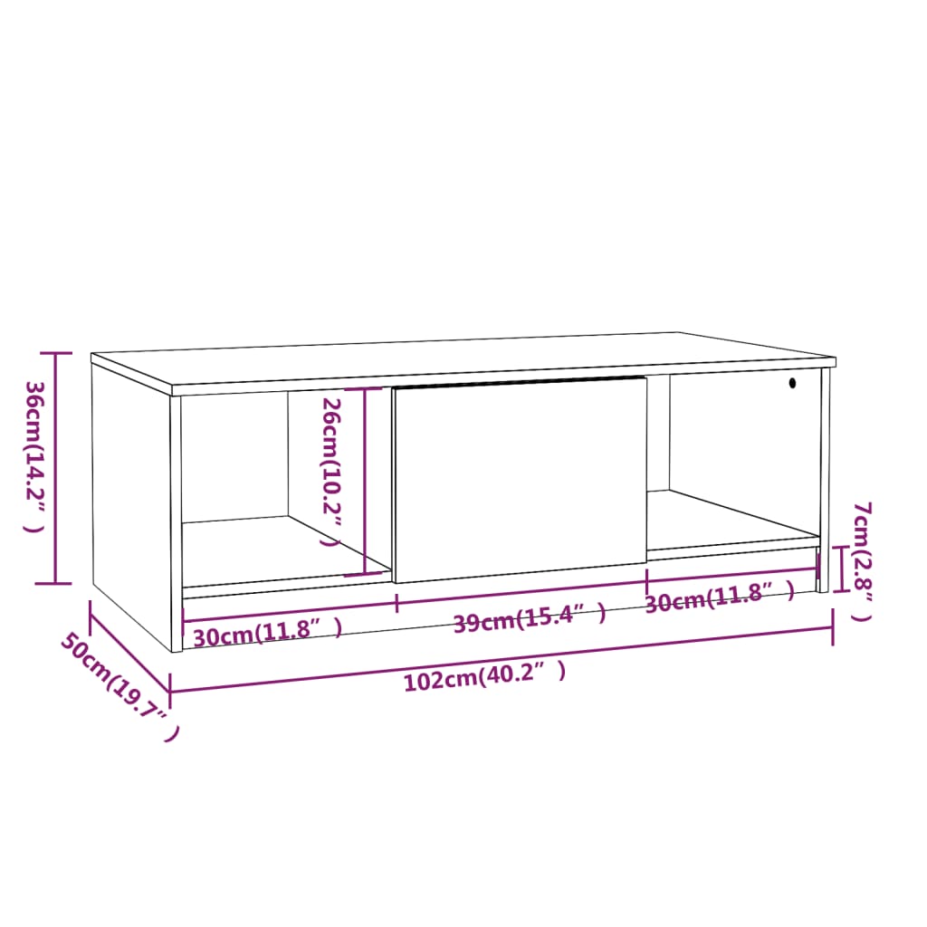 vidaXL Mesa de centro 102x50x36 madeira processada cinza cimento