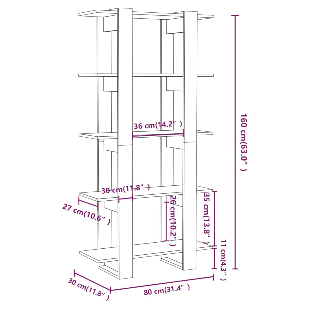 vidaXL Estante/divisória 80x30x160 cm contraplacado branco