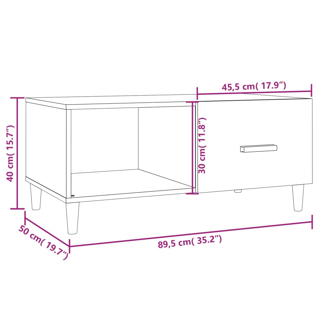 vidaXL Mesa de centro 89,5x50x40 cm derivados madeira branco brilhante