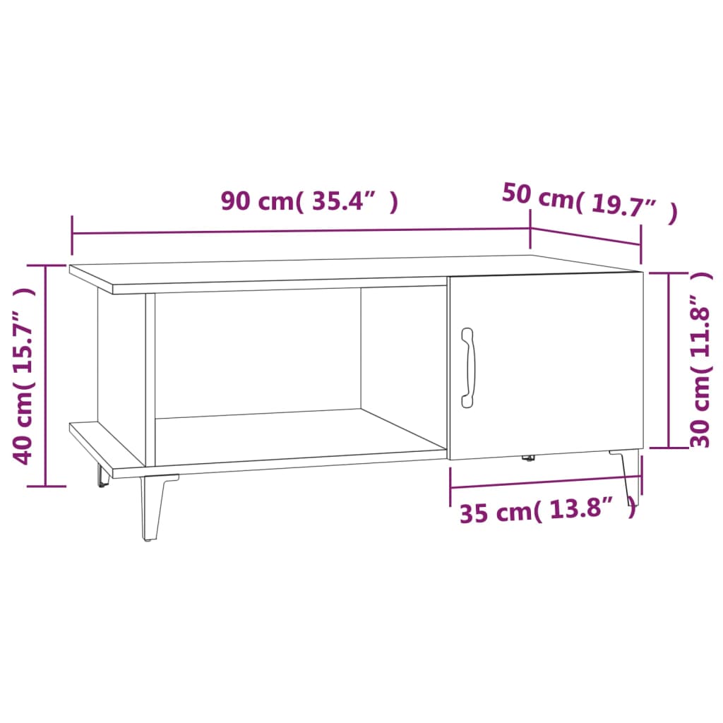 vidaXL Mesa de centro 90x50x40 cm madeira processada branco brilhante