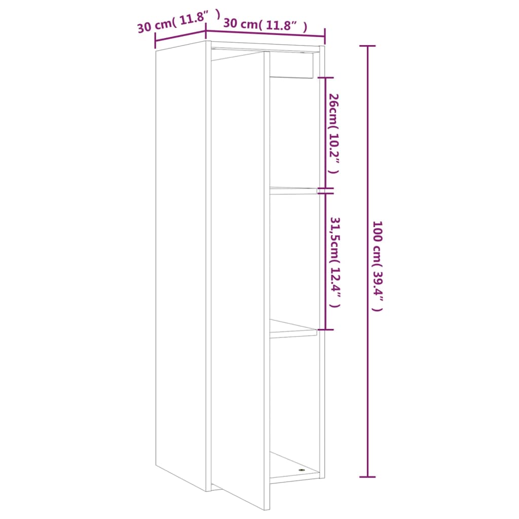 vidaXL Armários de parede 2 pcs 30x30x100 cm pinho maciço branco