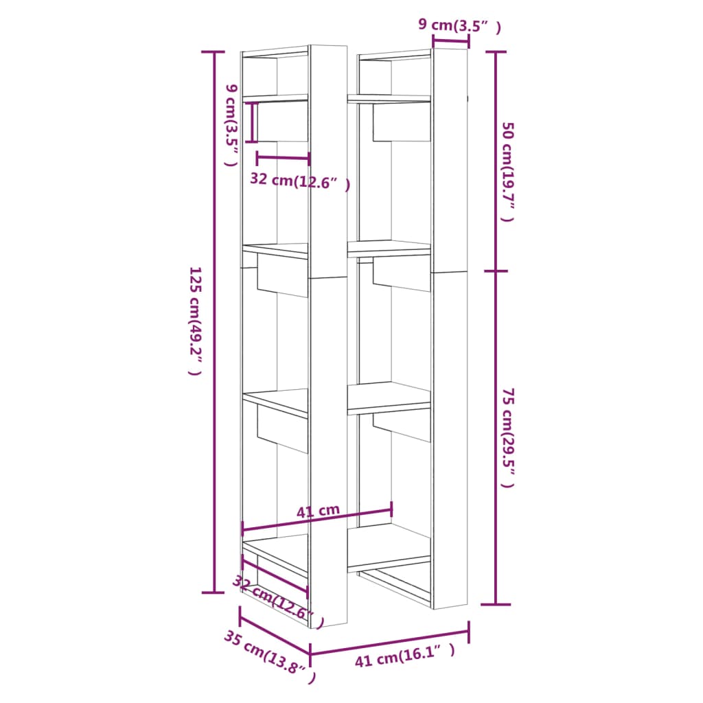 vidaXL Estante/divisória 41x35x125 cm pinho maciço branco