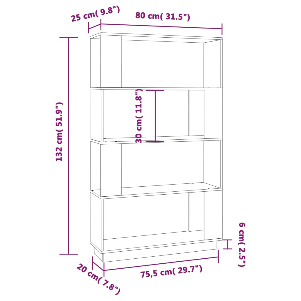 vidaXL Estante/divisória 80x25x132 cm pinho maciço cinza