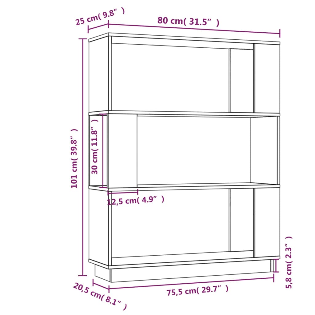 vidaXL Estante/divisória 80x25x101 cm pinho maciço cinza