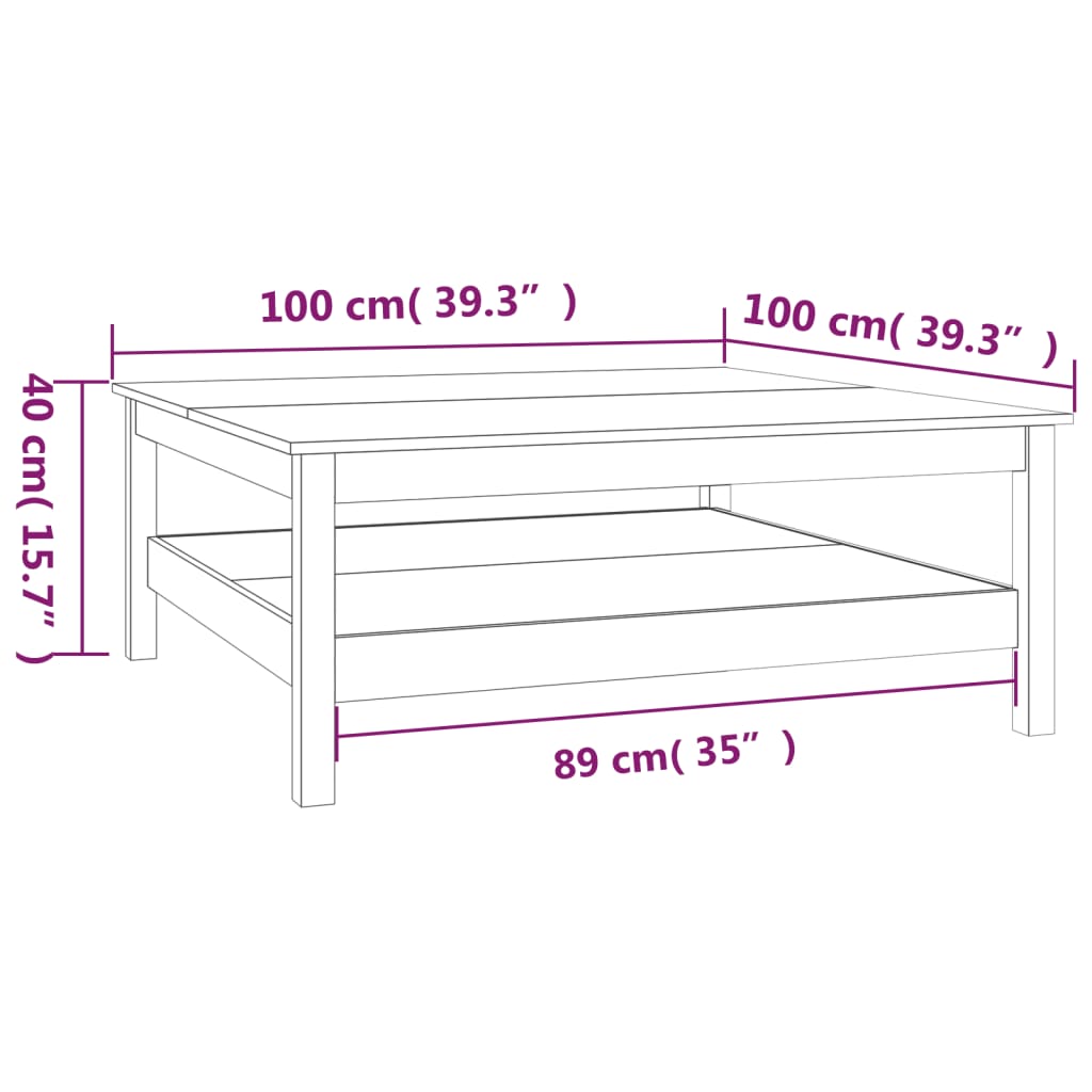 vidaXL Mesa de centro 100x100x40 cm pinho maciço branco