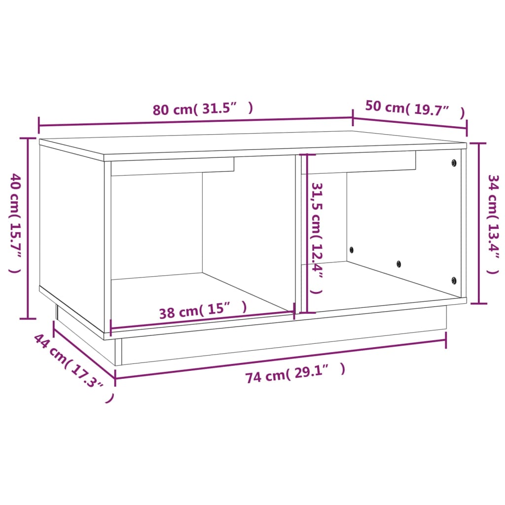 vidaXL Mesa de centro 80x50x40 cm madeira de pinho maciça castanho-mel