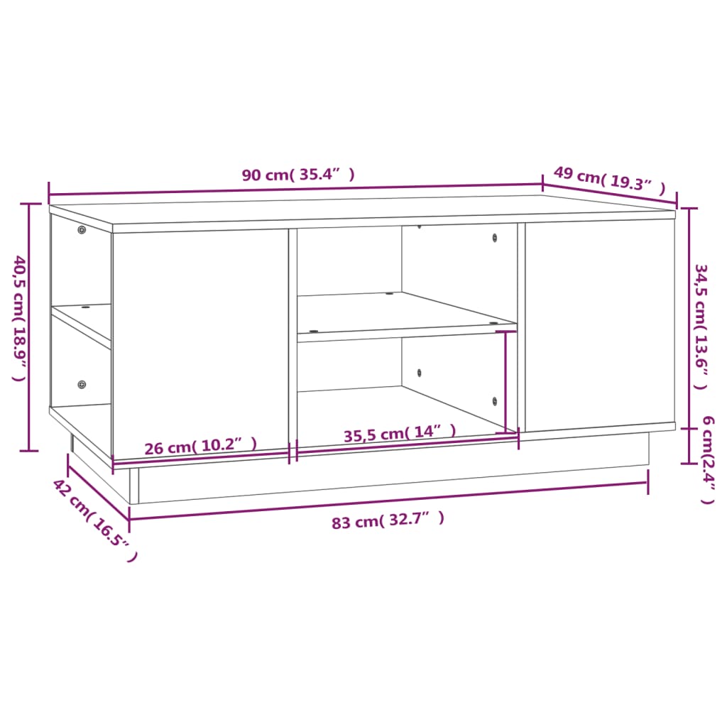 vidaXL Mesa de centro 90x49x40,5 cm madeira de pinho maciça