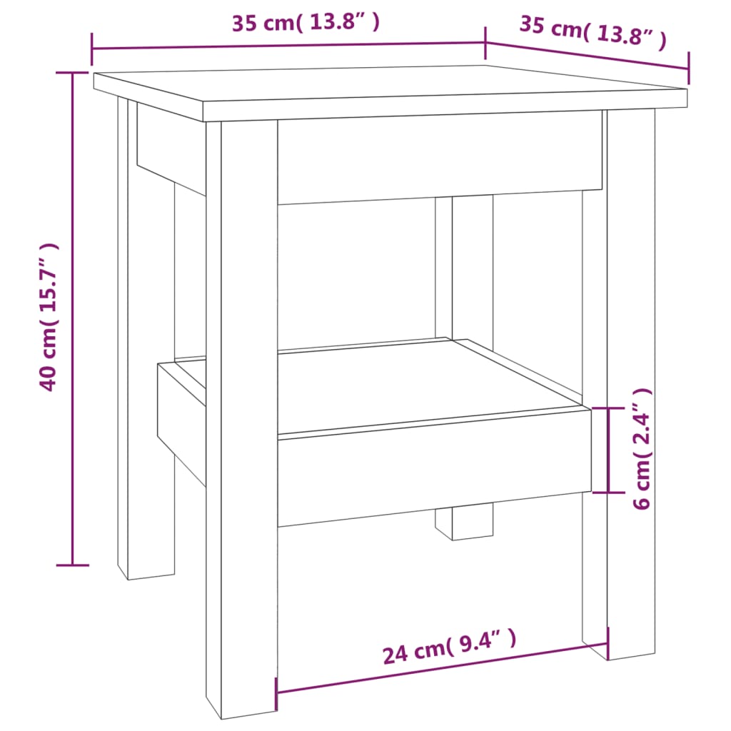 vidaXL Mesa de centro 35x35x40 cm pinho maciço castanho mel