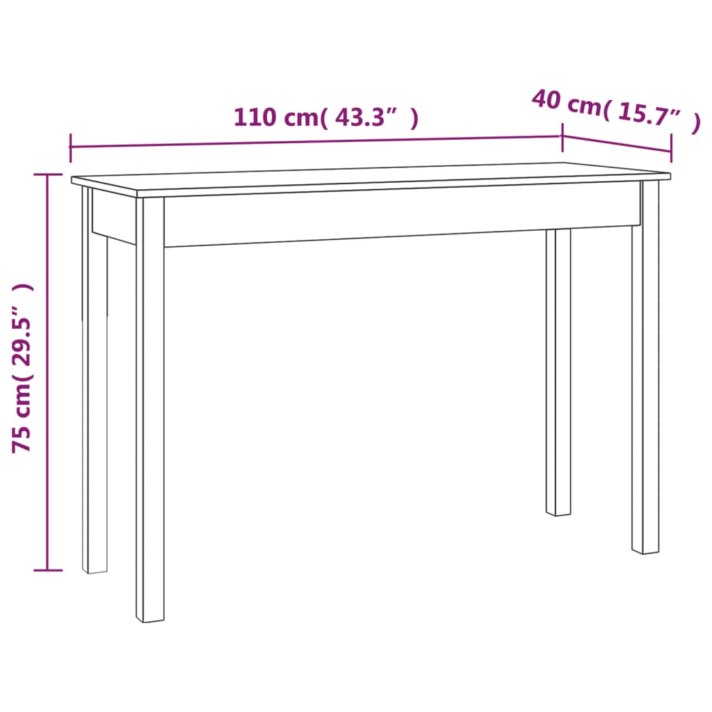 vidaXL Mesa consola 110x40x75 cm madeira de pinho maciça preto