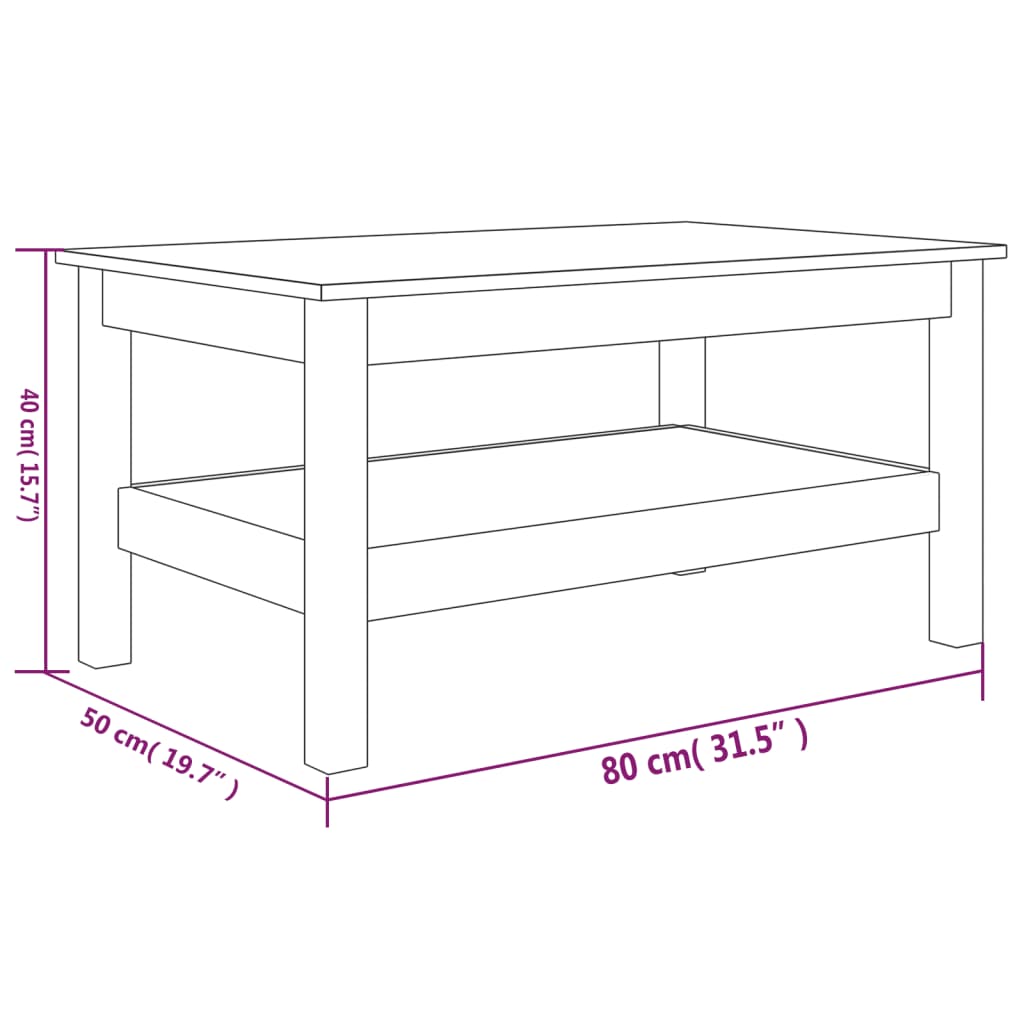 vidaXL Mesa de centro 80x50x40 cm madeira de pinho maciça preto