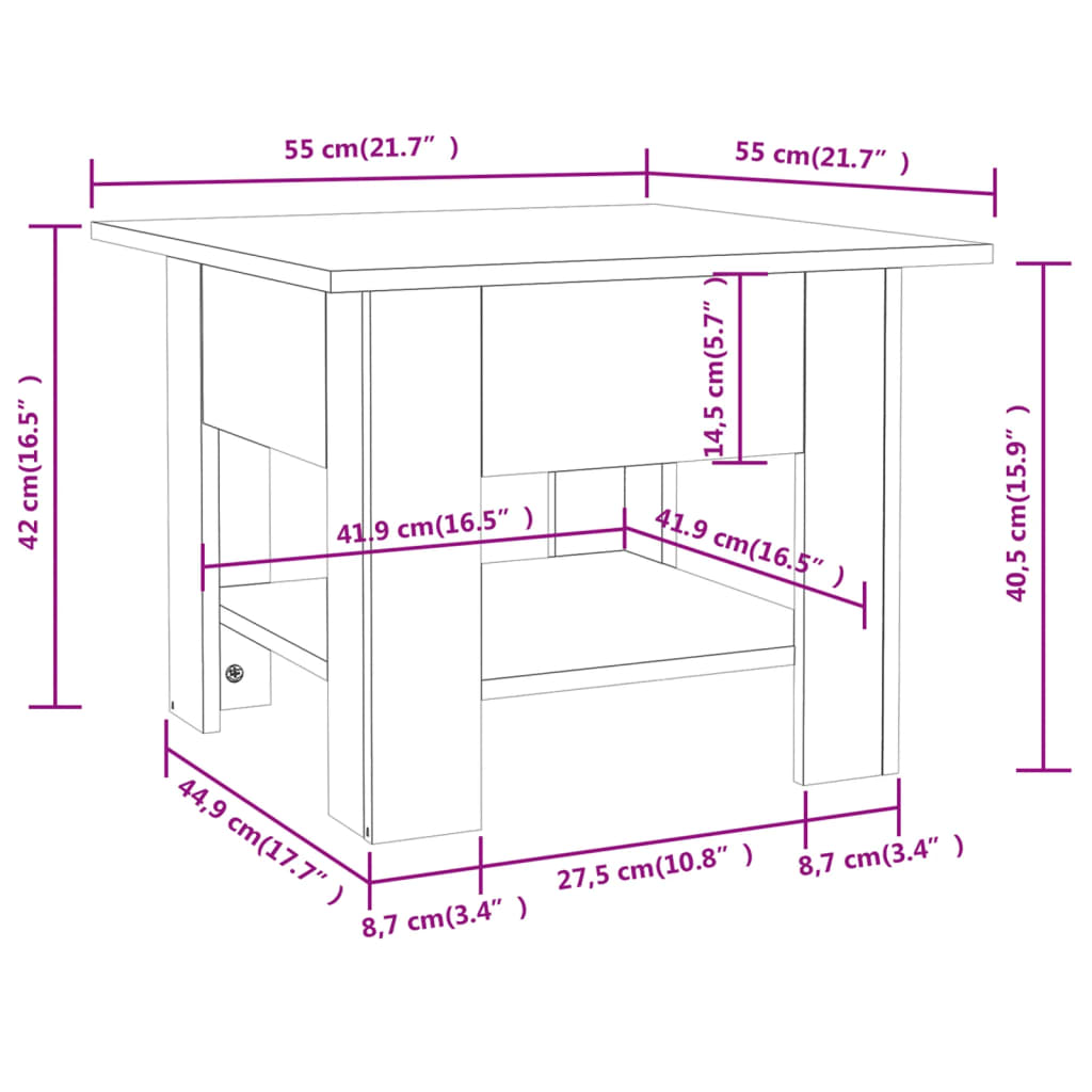 vidaXL Mesa de centro 55x55x42 cm aglomerado cor sonoma cinzento