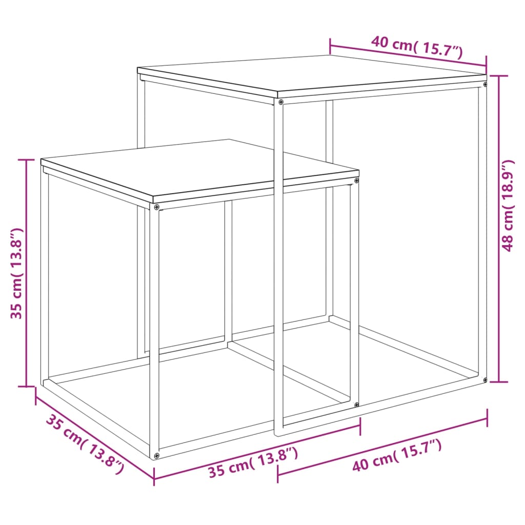 vidaXL Conjunto de mesas de centro 2 pcs derivados de madeira e metal