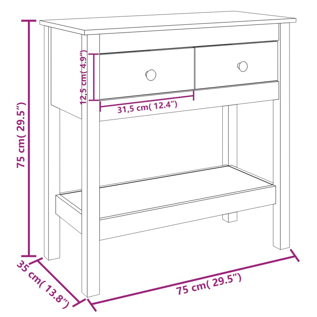 vidaXL Mesa consola 75x35x75 cm madeira de pinho maciça castanho mel