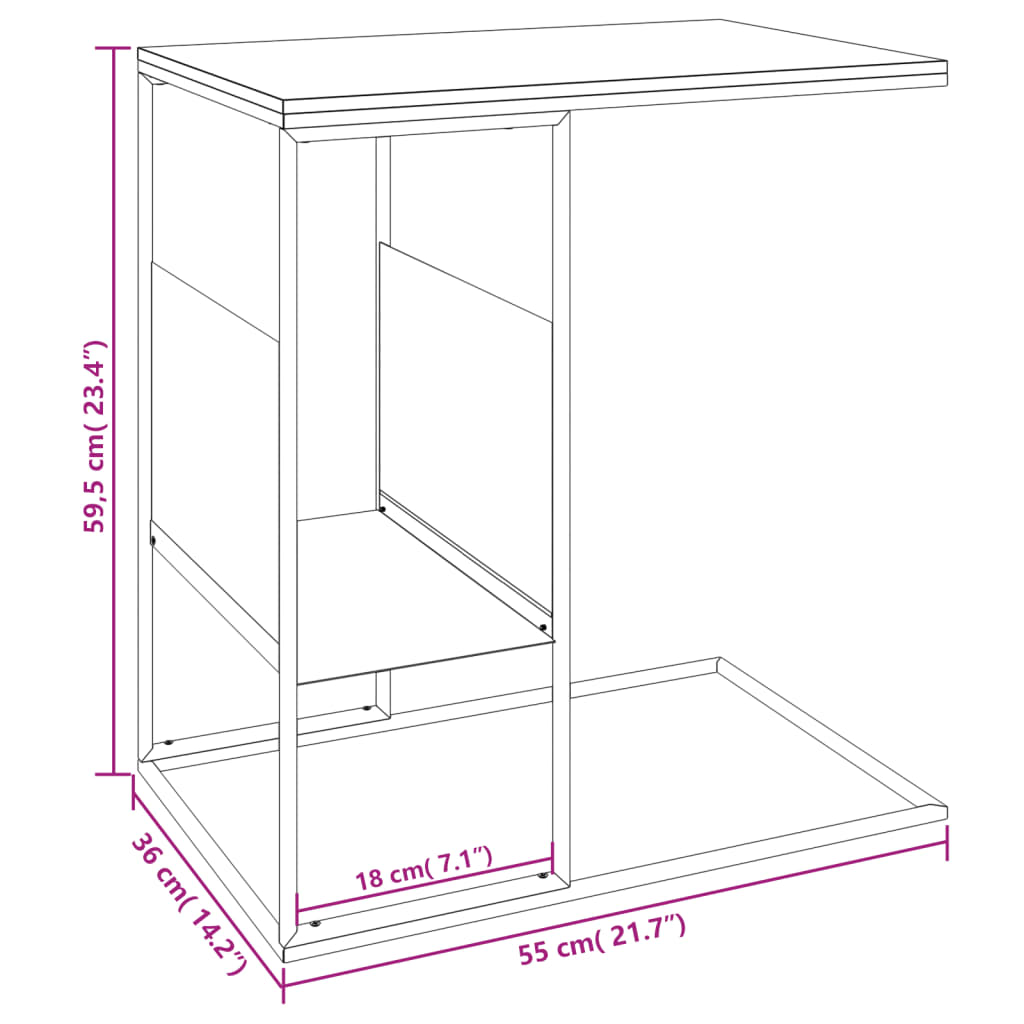 vidaXL Mesa de apoio 55x36x59,5 cm derivados de madeira preto