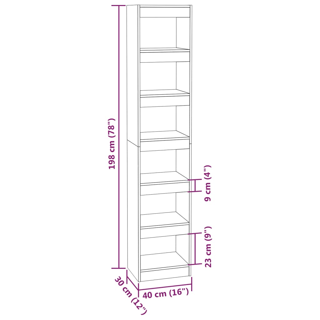 vidaXL Estante/divisória 40x30x198 cm cor sonoma cinza