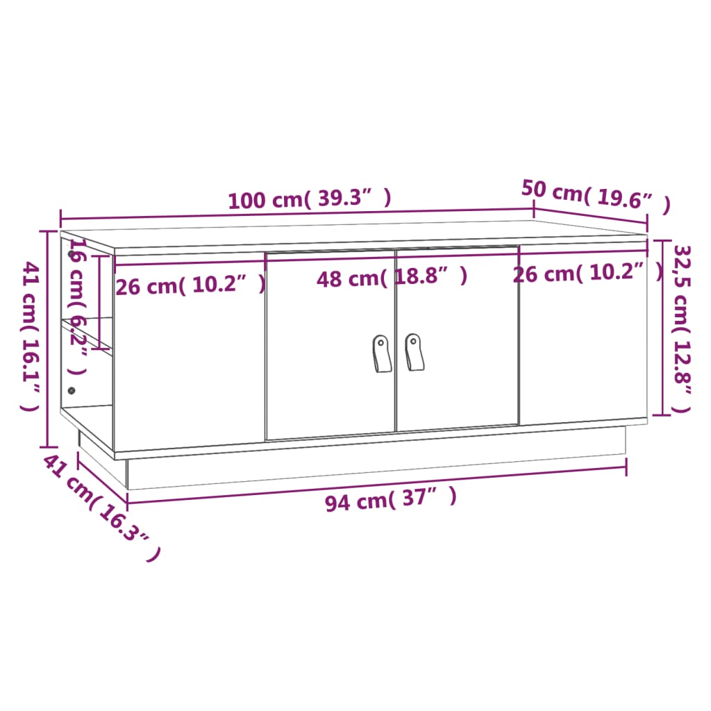 vidaXL Mesa de centro 100x50x41 cm madeira de pinho maciça cinza