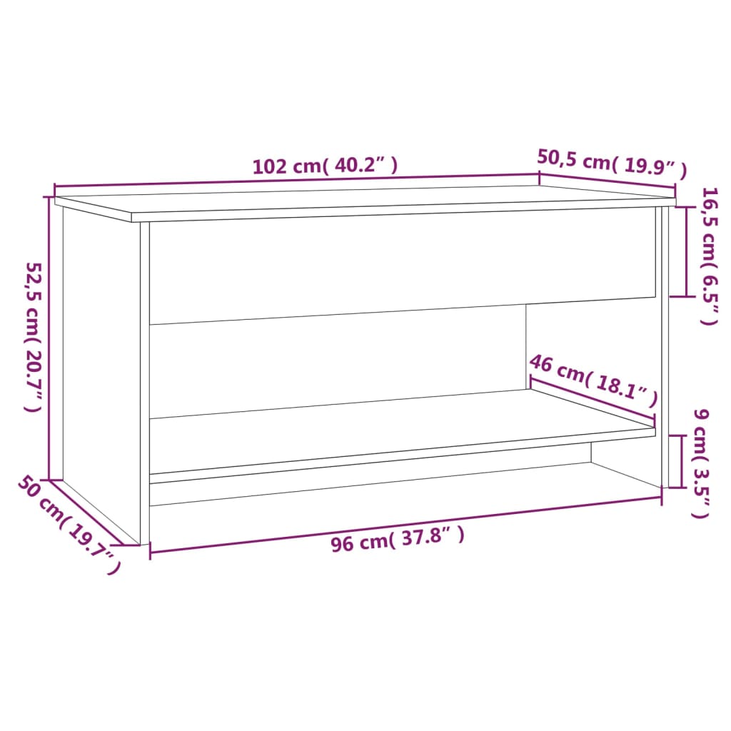 vidaXL Mesa de centro 102x50x52,5 cm madeira processada sonoma cinza