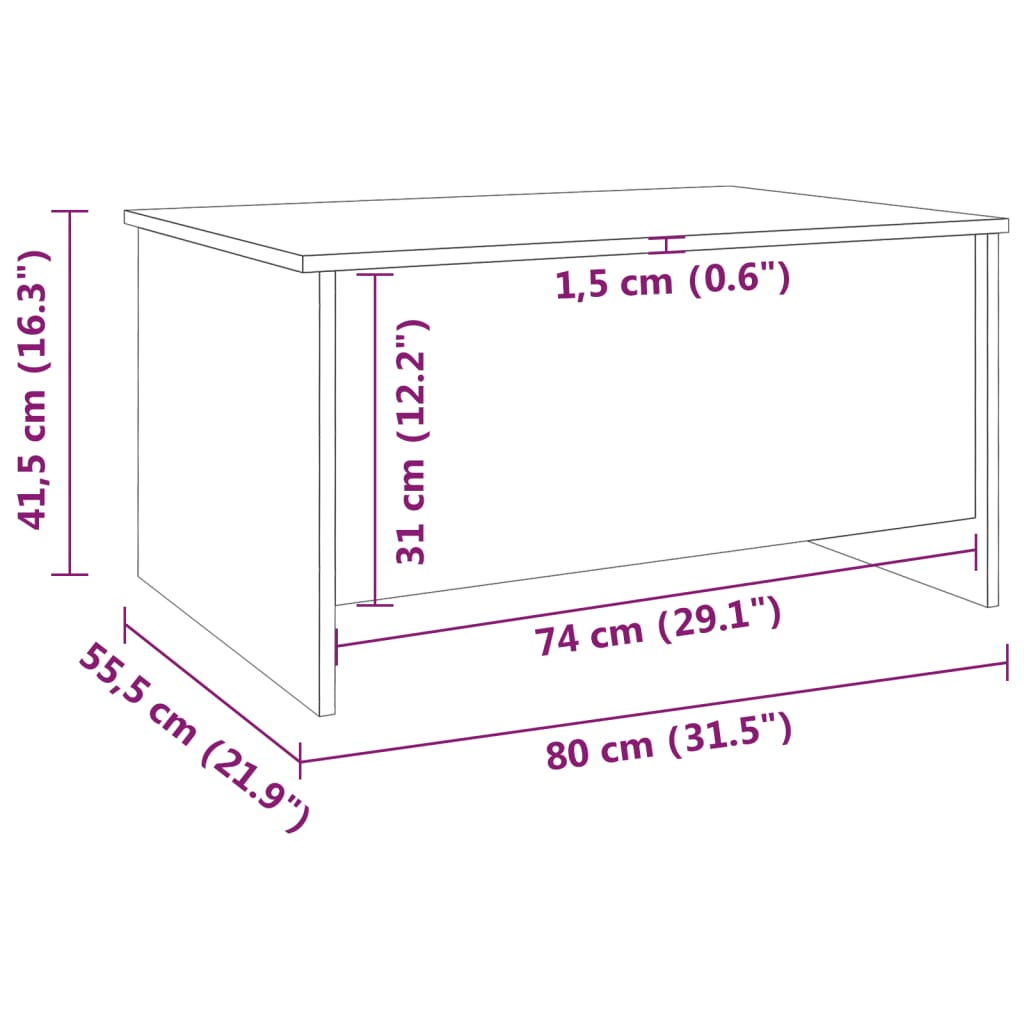 vidaXL Mesa de centro 80x55,5x41,5cm derivados de madeira sonoma cinza