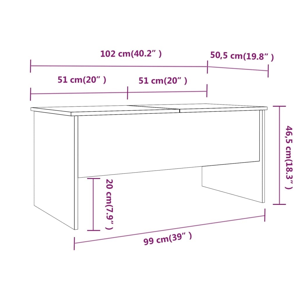 vidaXL Mesa de centro 102x50,5x46,5 cm madeira processada sonoma cinza