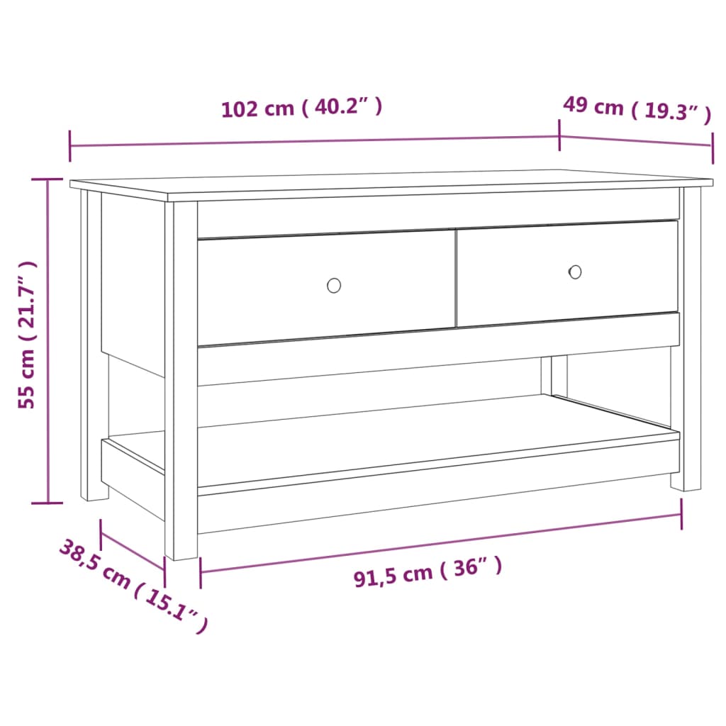 vidaXL Mesa de centro 102x49x55 cm pinho maciço cinza