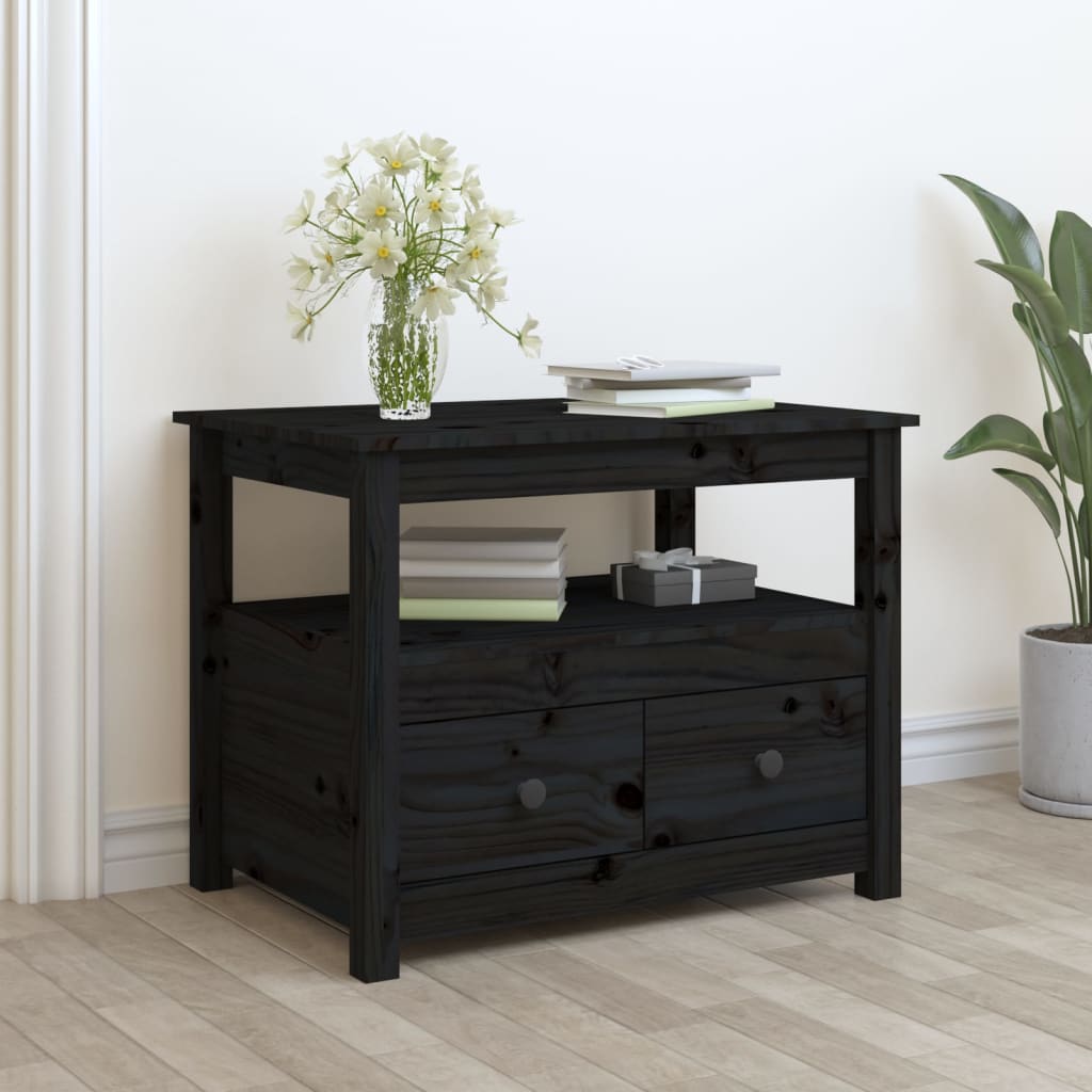 vidaXL Mesa de centro 71x49x55 cm pinho maciço preto