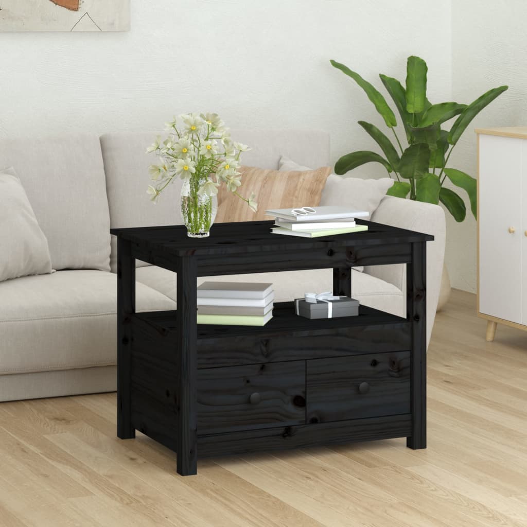 vidaXL Mesa de centro 71x49x55 cm pinho maciço preto