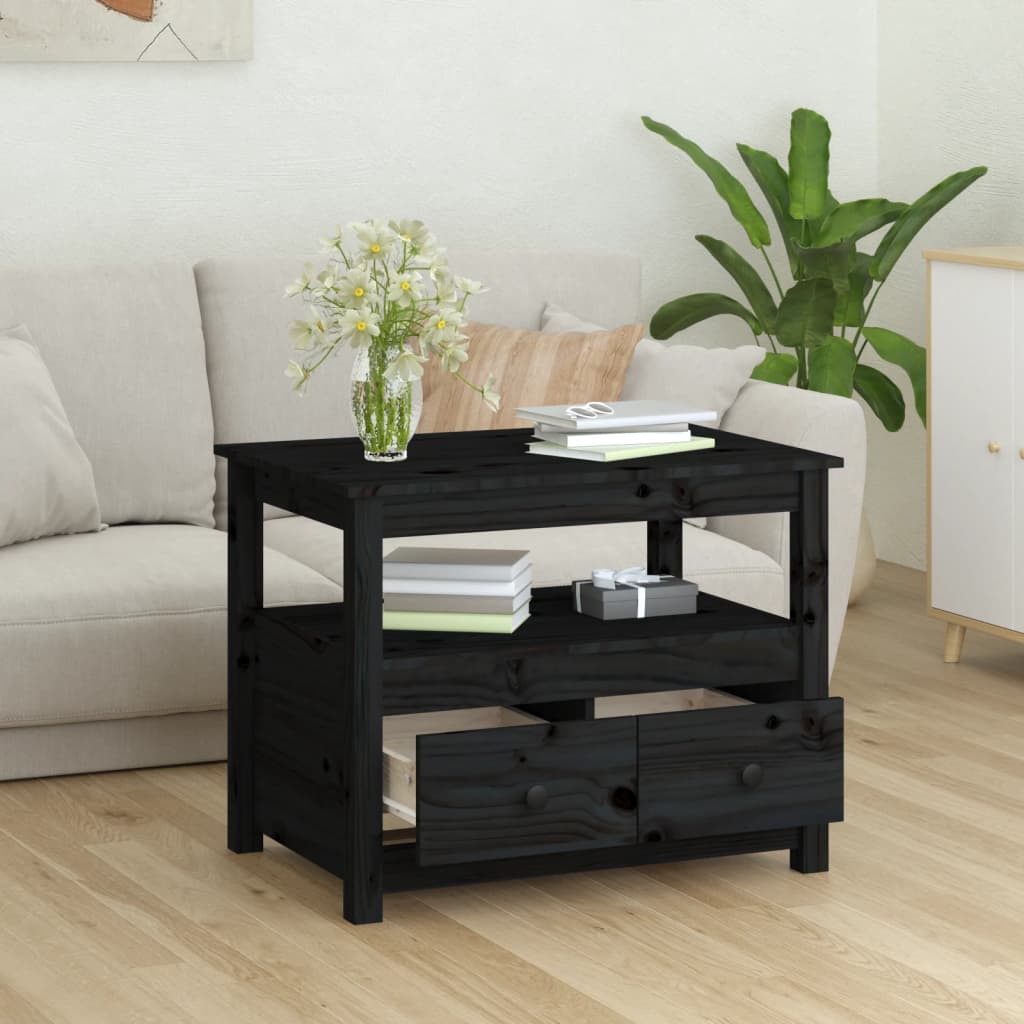 vidaXL Mesa de centro 71x49x55 cm pinho maciço preto