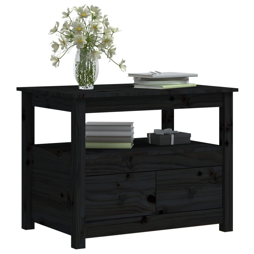 vidaXL Mesa de centro 71x49x55 cm pinho maciço preto