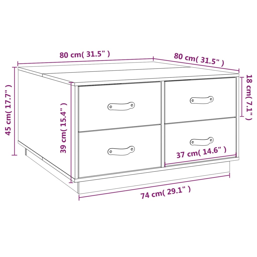 vidaXL Mesa de centro 80x80x45 cm madeira de pinho maciça cinza