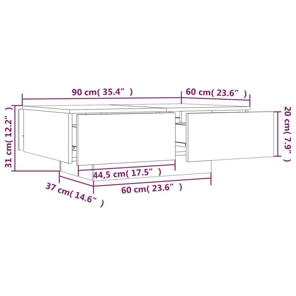 vidaXL Mesa centro 90x60x31 cm derivados de madeira carvalho castanho