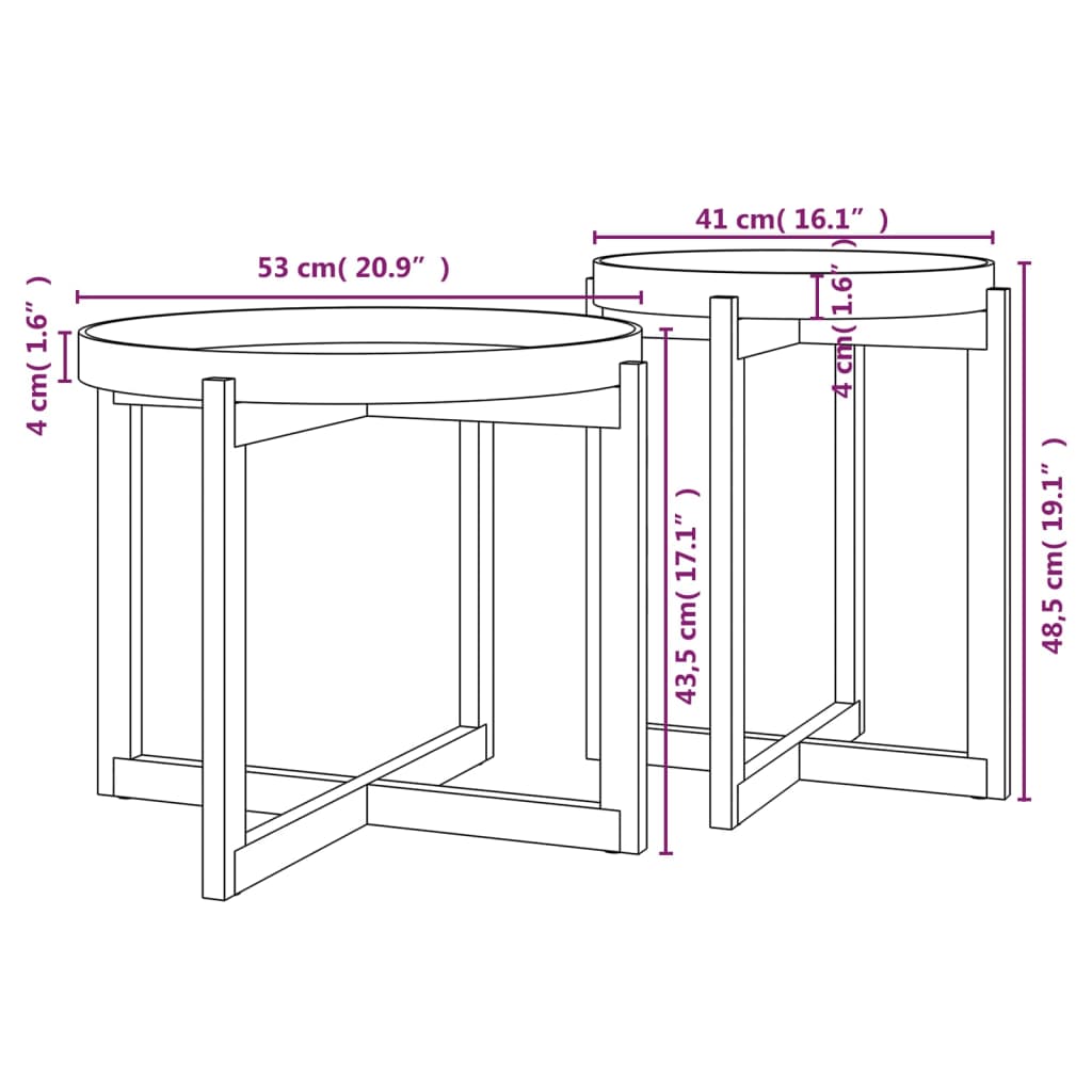 vidaXL Mesas de centro 2 pcs pinho maciço e derivados de madeira cinza