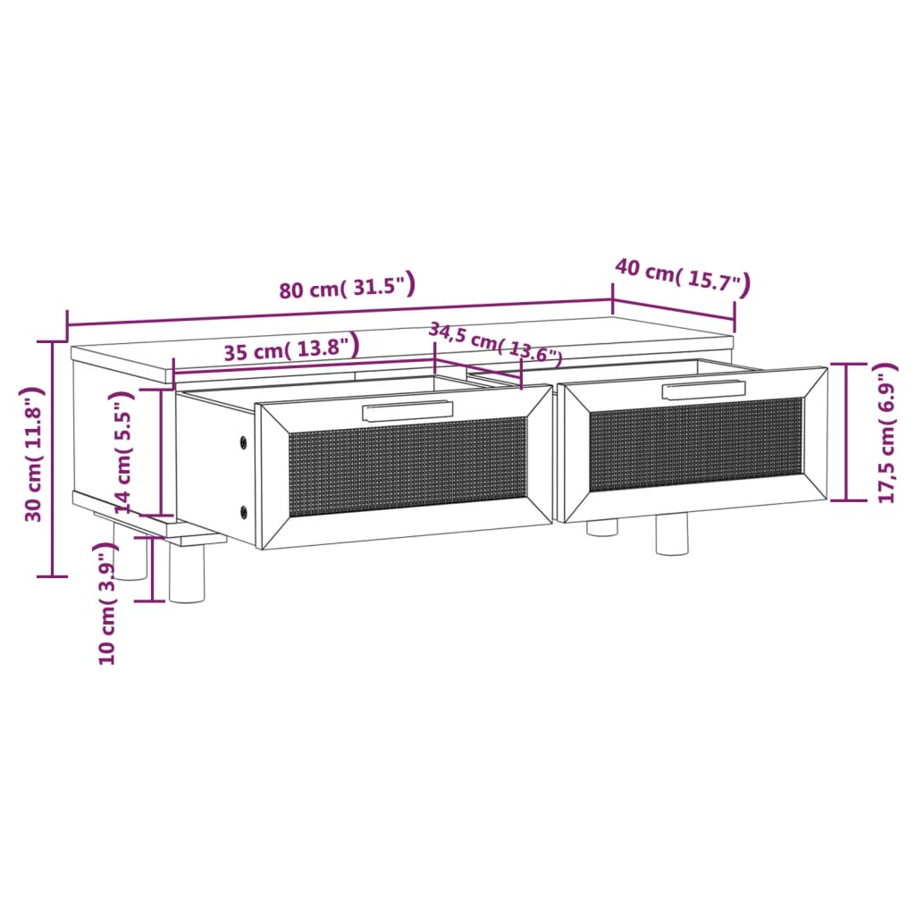 vidaXL Mesa de centro 80x40x30 cm deriv. madeira/pinho maciço branco