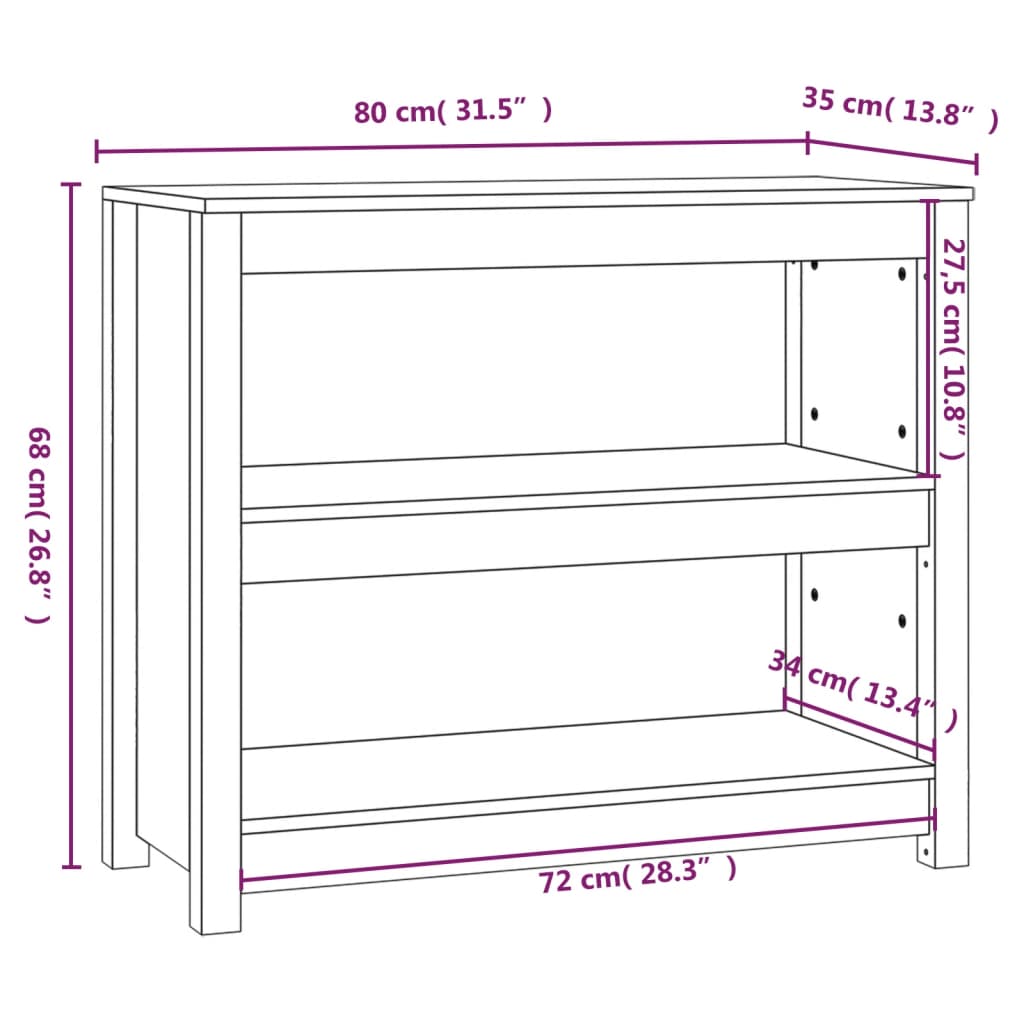 vidaXL Estante 80x35x68 cm madeira de pinho maciça branco