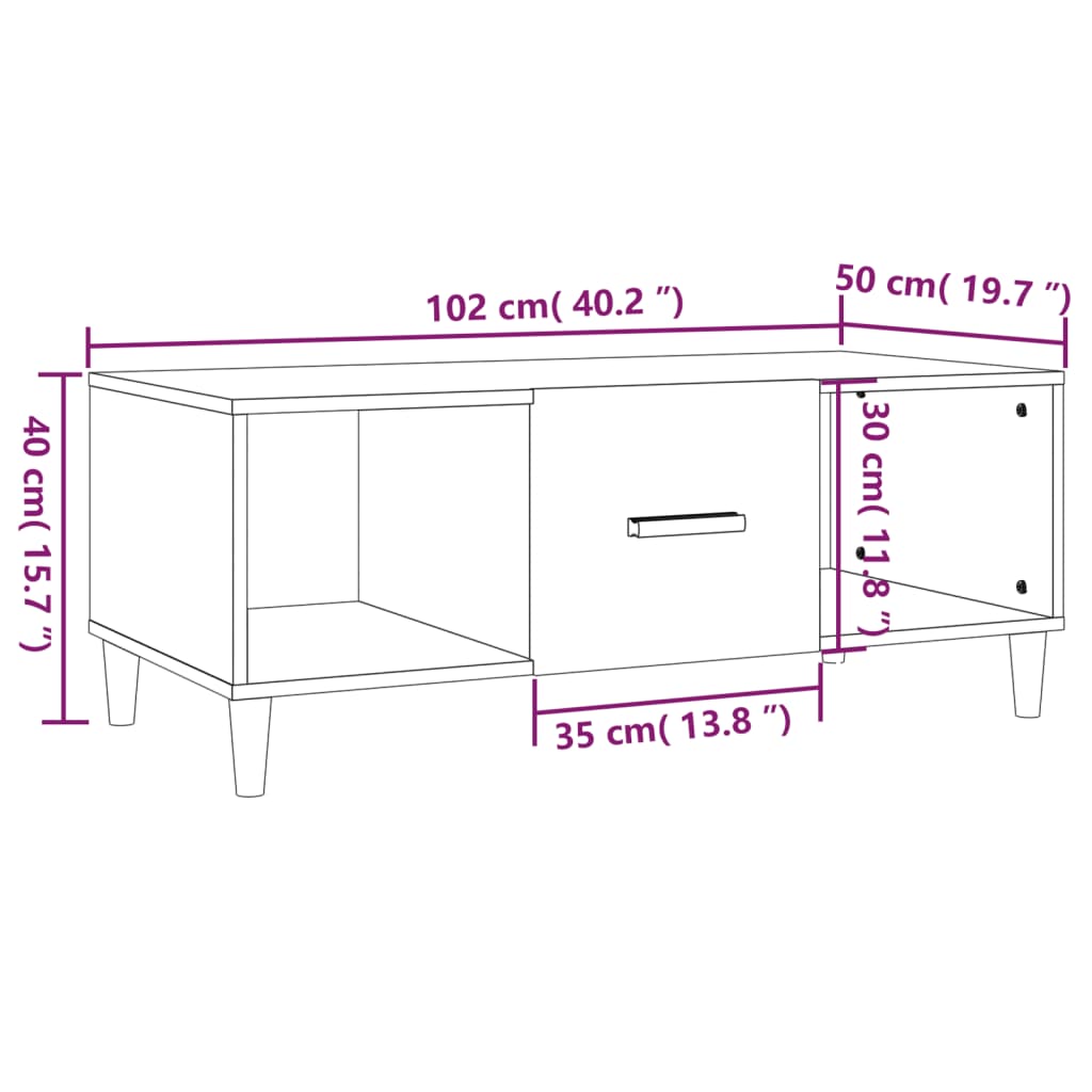 vidaXL Mesa de centro 102x50x40 cm derivados madeira carvalho castanho