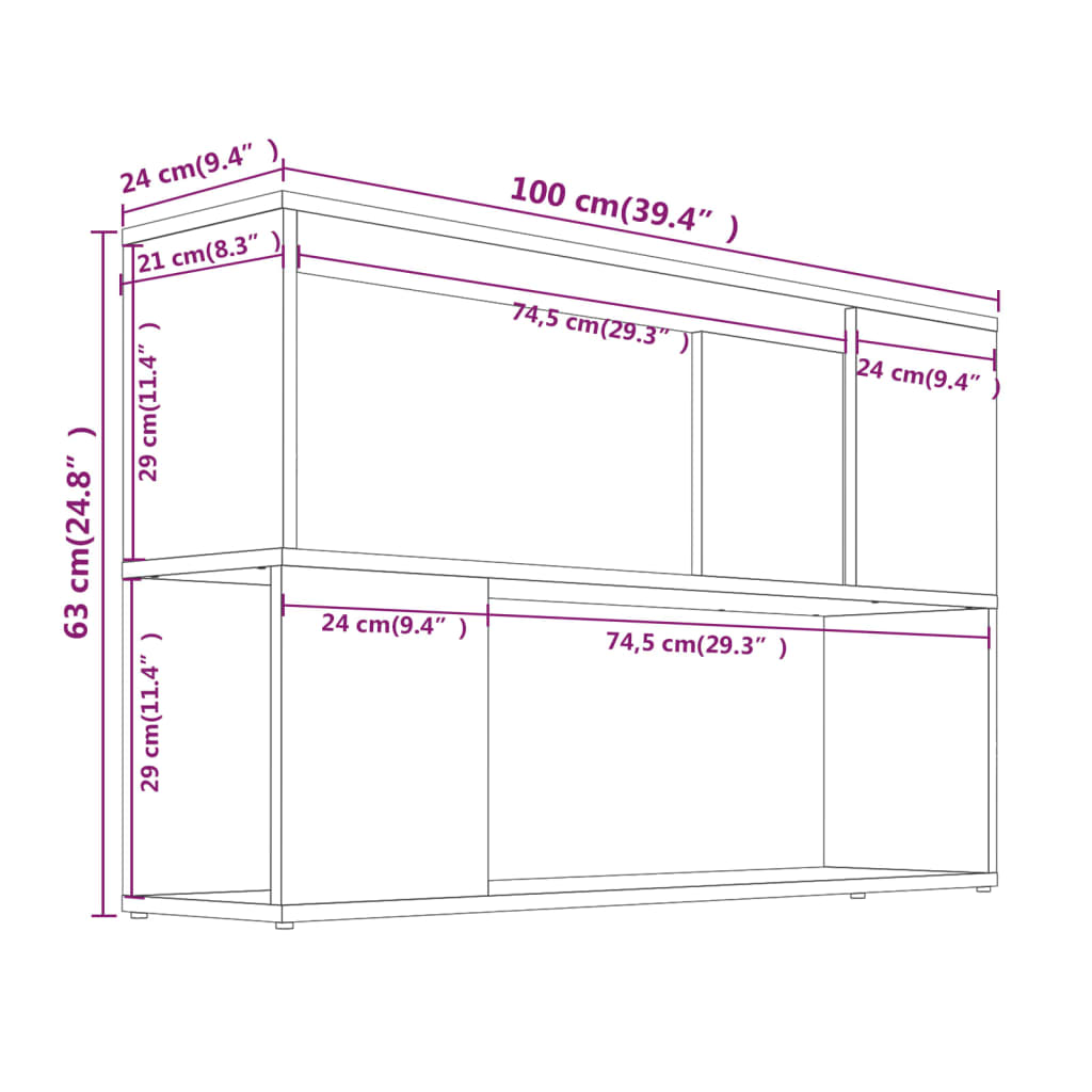 vidaXL Estante 100x24x63 cm derivados de madeira cinzento sonoma