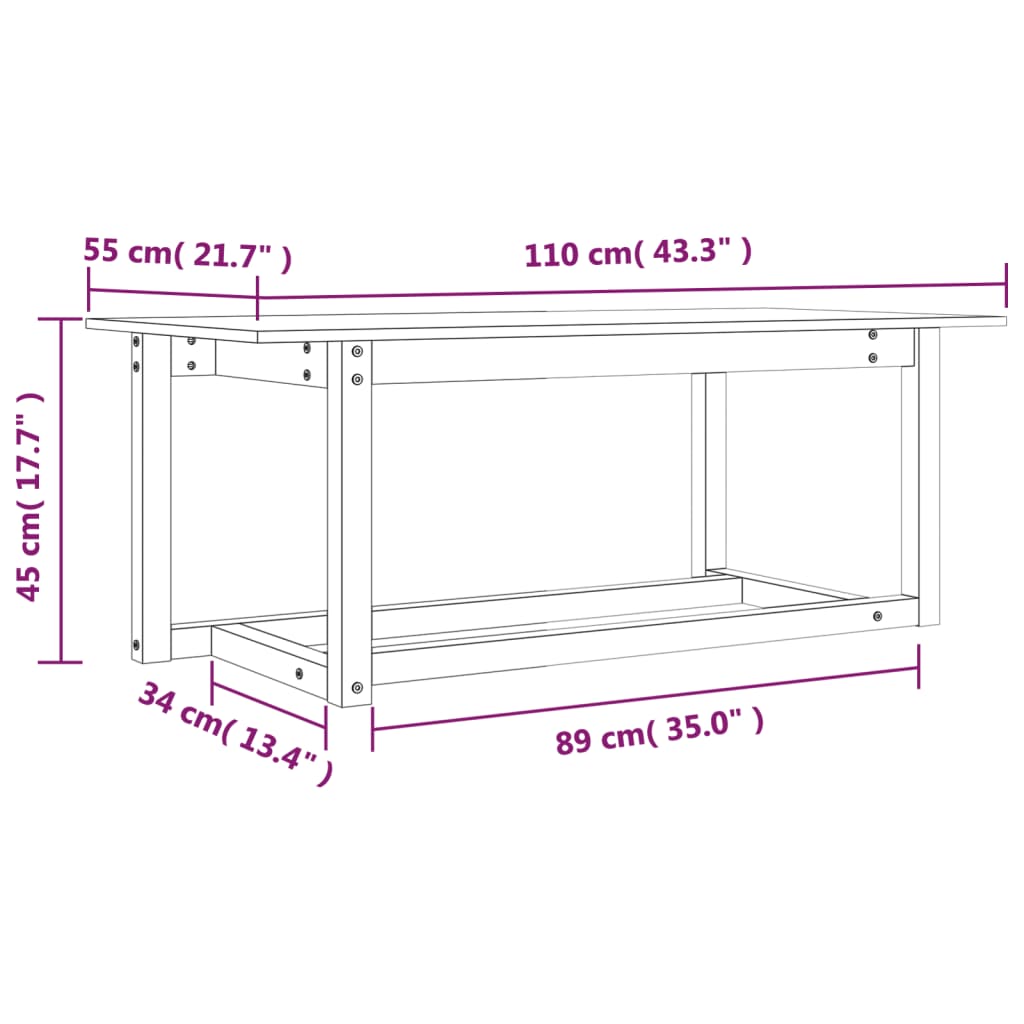 vidaXL Mesa de centro 110x55x45 cm pinho maciço castanho mel