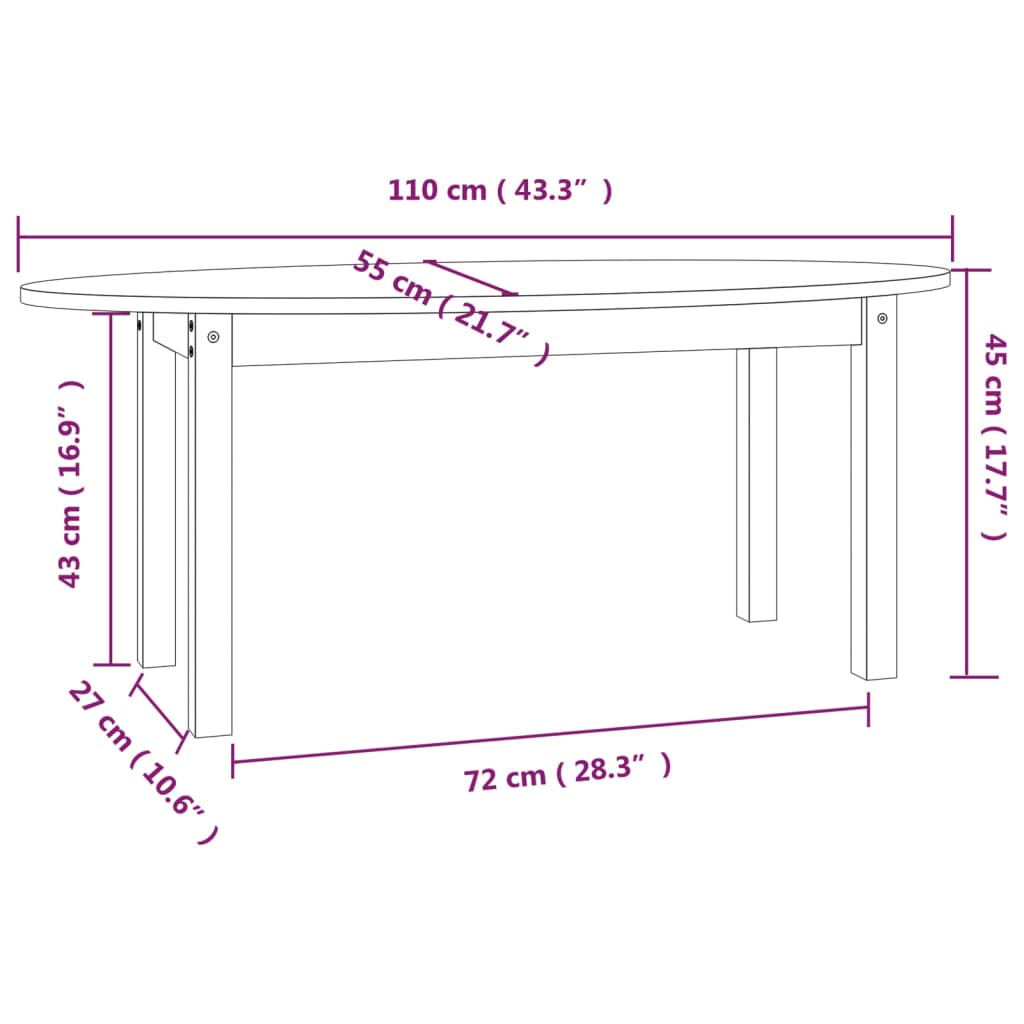 vidaXL Mesa de centro 110x55x45 cm madeira de pinho maciça preto