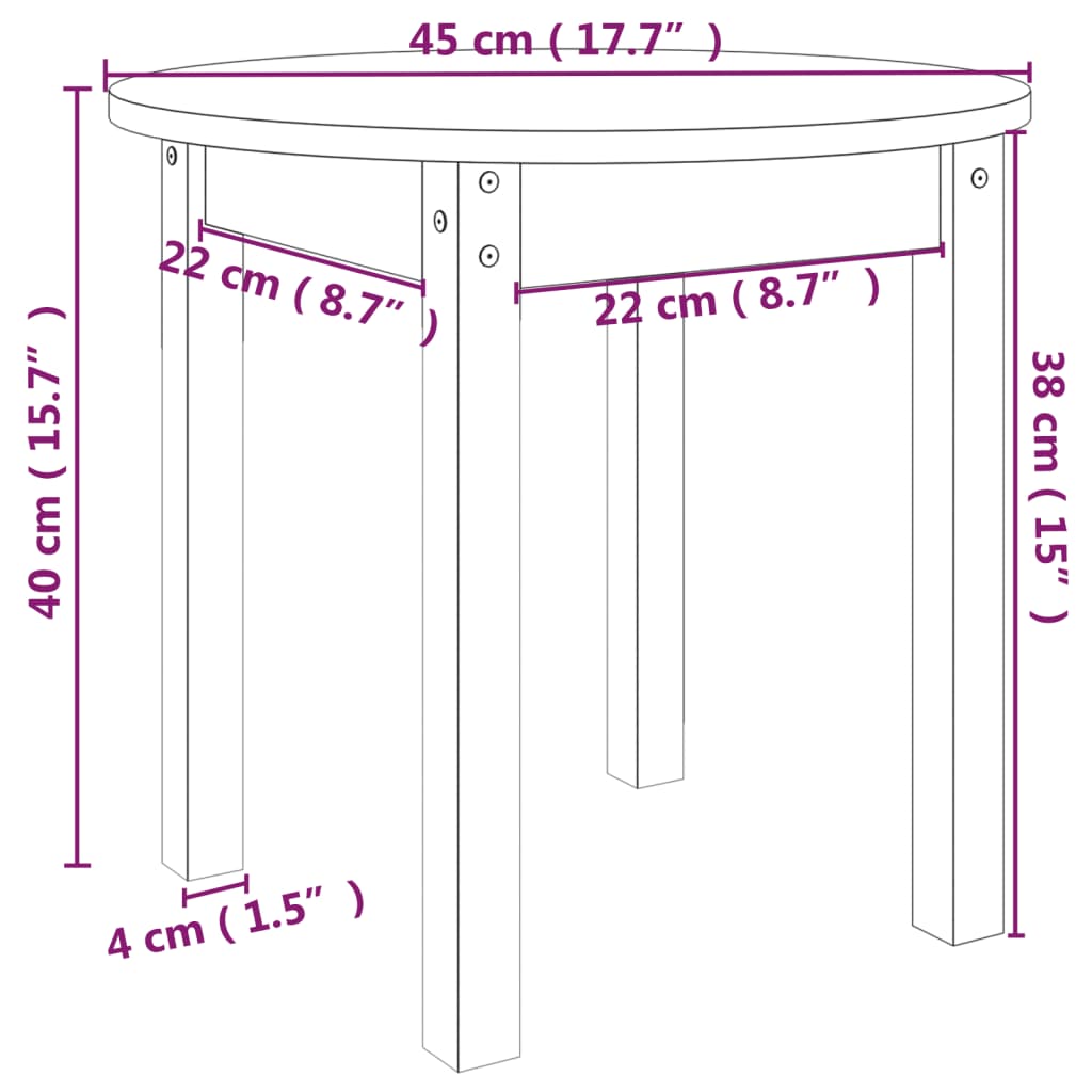 vidaXL Mesa de centro Ø 45x40 cm madeira de pinho maciça branco