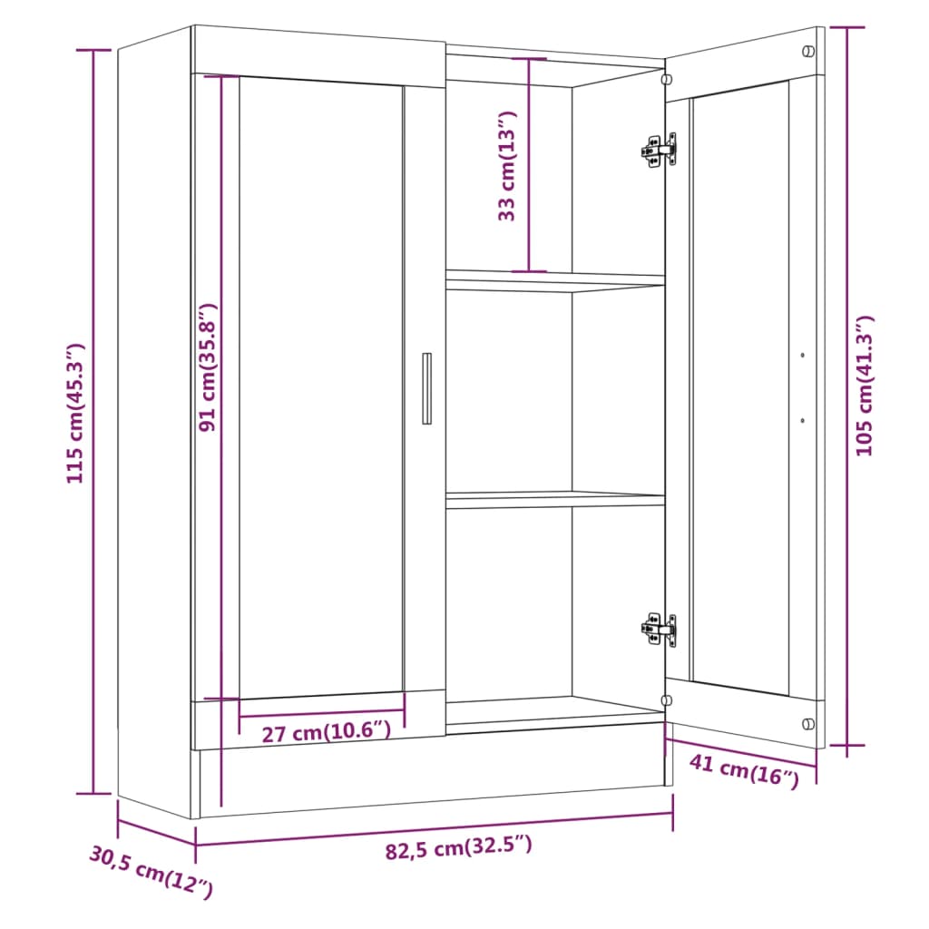 vidaXL Vitrine 82,5x30,5x115 cm derivados de madeira carvalho fumado