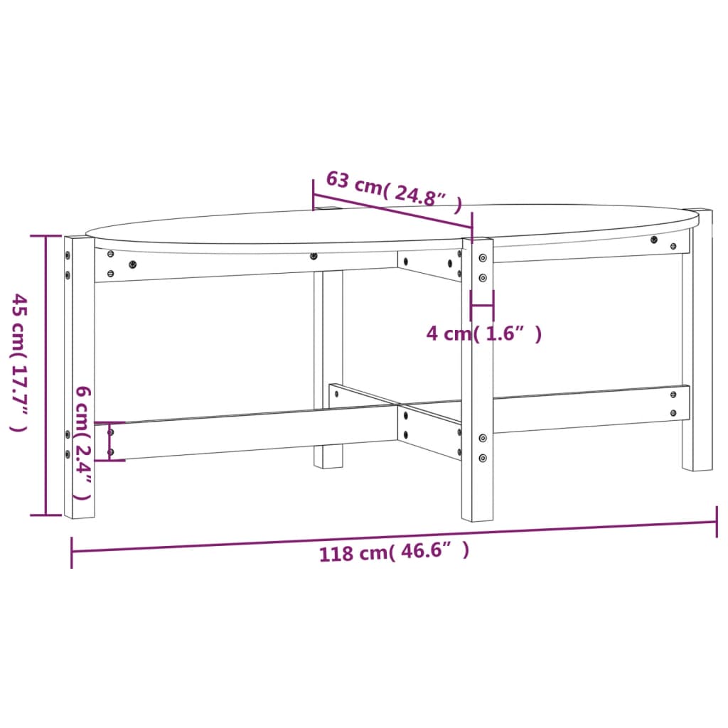 vidaXL Mesa de centro 118x63x45 cm madeira de pinho maciça cinza